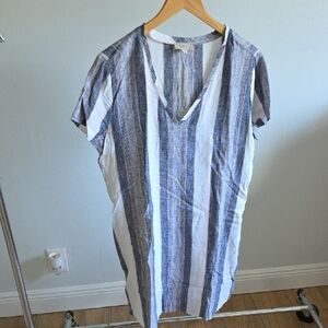 Blue and White Striped V-Neck Dress